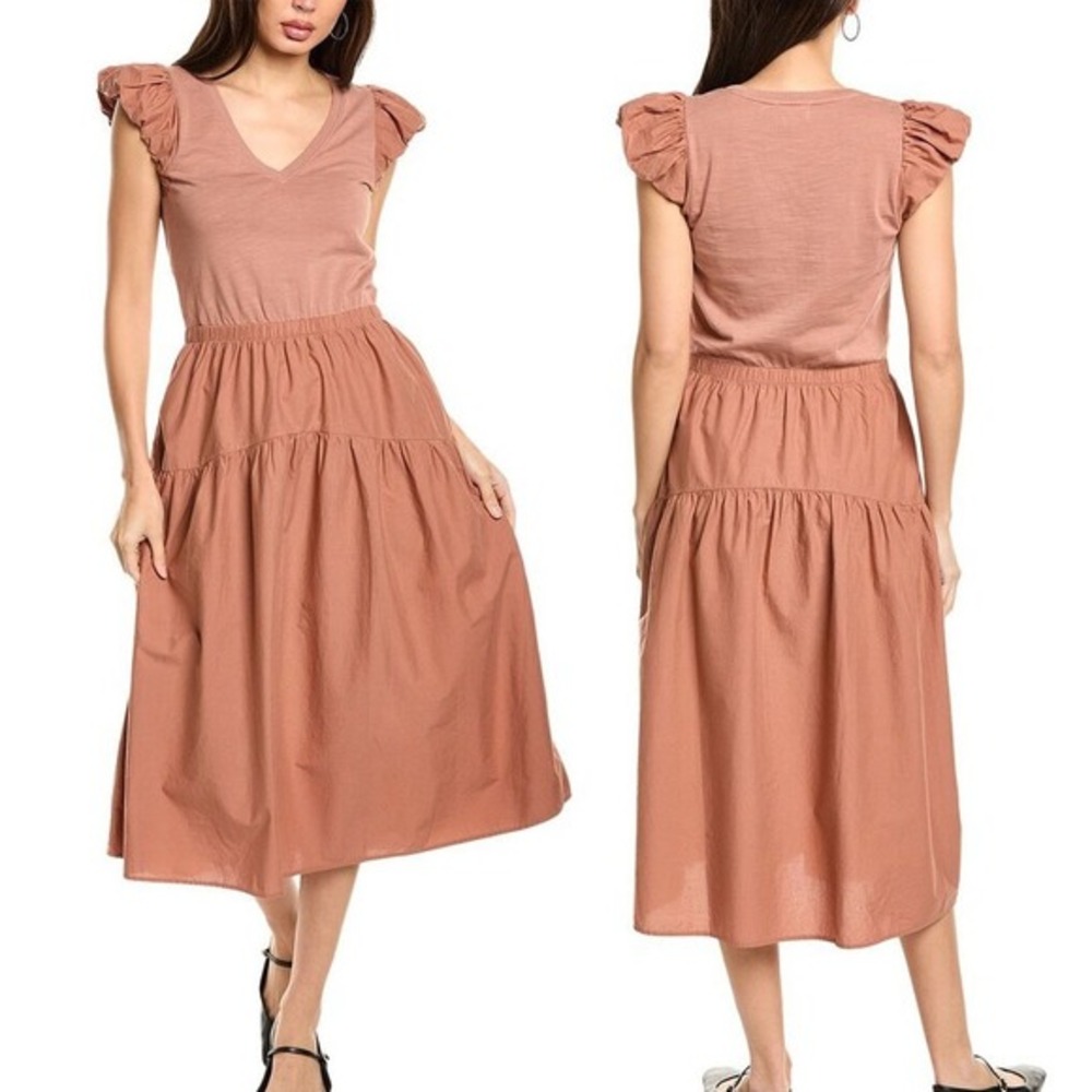 Nation LTD Iliana Midi Dress Womens Medium Rose‎ Mojave Ruffle Poplin